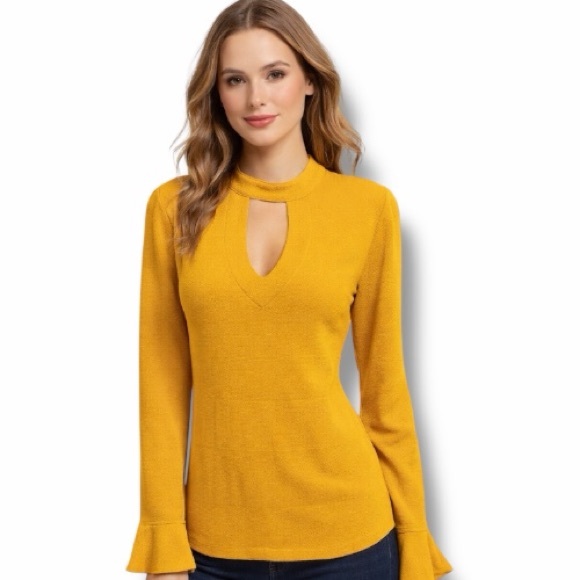 Boutique Tops - Loop Design Long Sleeve Yellow Blouse